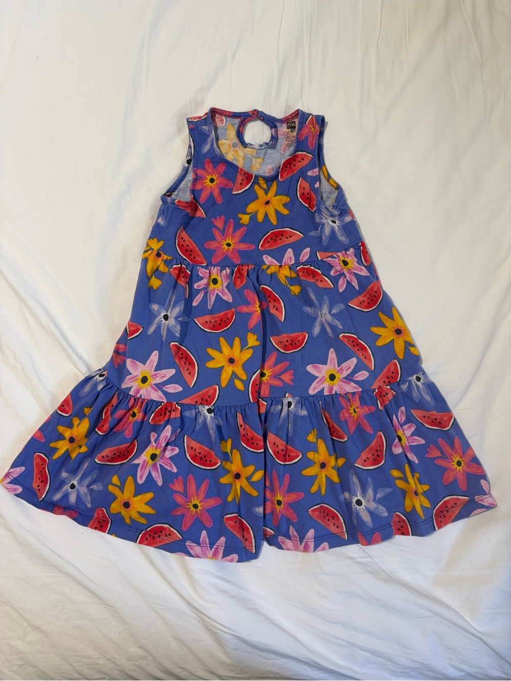 Tea Collection Purple Floral & Watermelon Tiered Dress